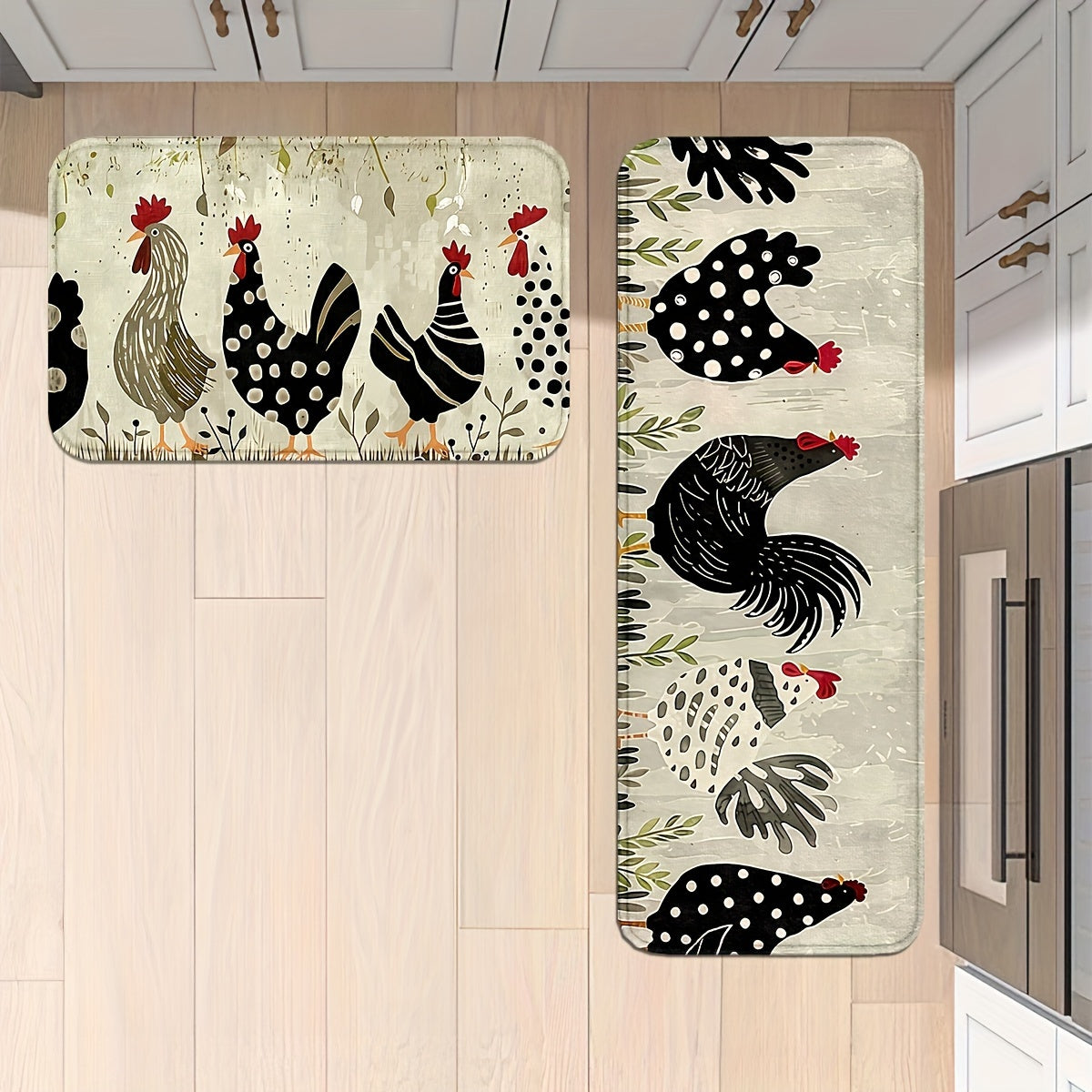 Juego de tapetes de cocina con diseño de pollo, antideslizantes, lavables a máquina, de poliéster, para hogar, oficina, lavabo o lavandería, cómodos para estar de pie, decoración primaveral, varios tamaños disponibles