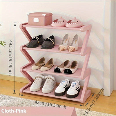 Organizador de zapatos de 4 niveles en forma de Z, caja de almacenamiento de plástico resistente con diseño curvo, fácil de armar, estante de pie ideal para sala o dormitorio, sin necesidad de herramientas, apilable y ahorrador de espacio, contenedor par