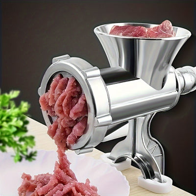 Picadora de Carne Manual y Triturador de Verduras - Relleno de Salchichas de Doble Función con Base de Hierro Fundido Reforzado, Diseño Antioxidante - Electrodoméstico Manuál para Uso Doméstico y Restaurantero, Acabado Metálico Elegante, Herramienta de C