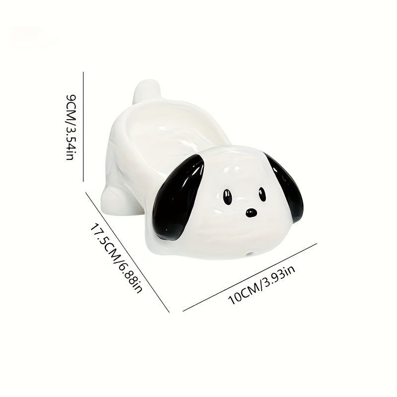 Plato de Jabón Cerámico para Perro y Blanco Lindo - Diseño Ovalado con Drenaje Rápido y Recorte en Forma de Corazón, Accesorio Decorativo Duradero para Baño y Encimera de Cocina, Portajabones Resistente, Soporte para Barra de Jabón
