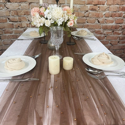1pc Camino de Mesa con Perlas y Sobrecapa de Encaje Transparente - Poliéster Resistente a Arrugas para Arco Nupcial & Decoración de Comedor, Mantel Blanco Romántico Rectangular para Despedidas de Soltera, Banquetes y Eventos Especiales, Decoraciones de M