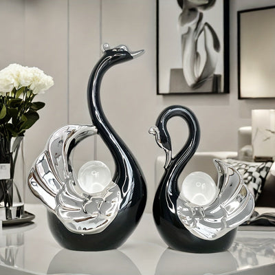 Adorno de cristal de lujo con cisne y bola de cristal, decoración creativa para sala, entrada o gabinete de TV