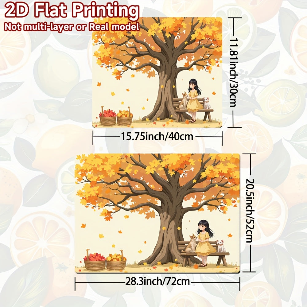 1pc Cubierta para Estufa - Árbol de Otoño con Niña, Hojas Naranja-Amarillas, Protector Resistente a Arañazos y Calor, Compatible con Cocinas Eléctricas/Gas, Alfombra Decorativa Fácil de Limpiar para Hogares Modernos, Diseño 2D Plano