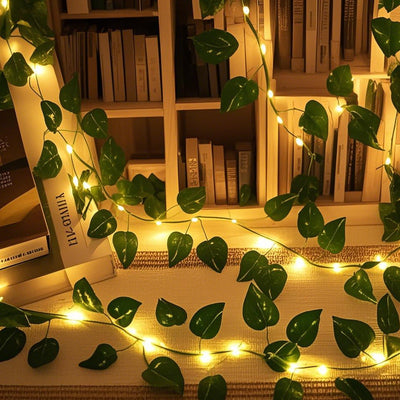 1 pieza de encantadora cadena de hojas artificiales verdes con LED - alimentada por batería, 200 cm / 78.74 pulgadas / 20LED / 6.56 pies, adecuada para iluminación escénica, ambiente hogareño y de dormitorio, fiesta, decoración de bodas y festivales, uti