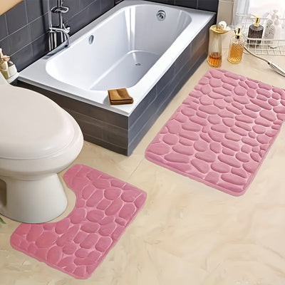 2 piezas de juego de alfombras de baño de espuma de memoria con diseño geométrico, alfombras de lana de coral antideslizantes para baño - Lavables en máquina, ideales para fregadero, bañera, ducha y inodoro, decoración y accesorios de baño, alfombras de