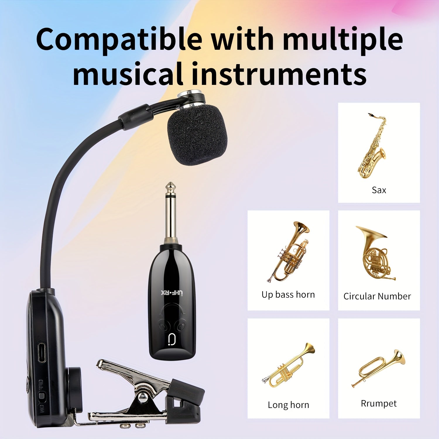 JYX Brand, U-230, Mejor Vendedor, Micrófono sin varillas UHF para Saxofón, Trompeta y Violonchelo, Sistema de Transmisor y Receptor con Carga USB, Distancia de Transmisión de 160 Pies, Incluye Estuche,