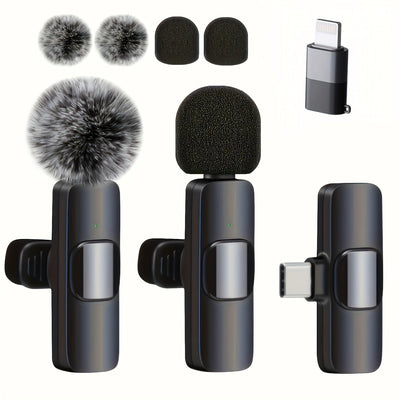 Microfono Lavalier sin varillas, Microfono Profesional para Grabación sin Cables para iPhone, IPhone15, Android, iPad - Paquete de 2 Micrófonos Lavalier para Entrevistas y Podcasts -