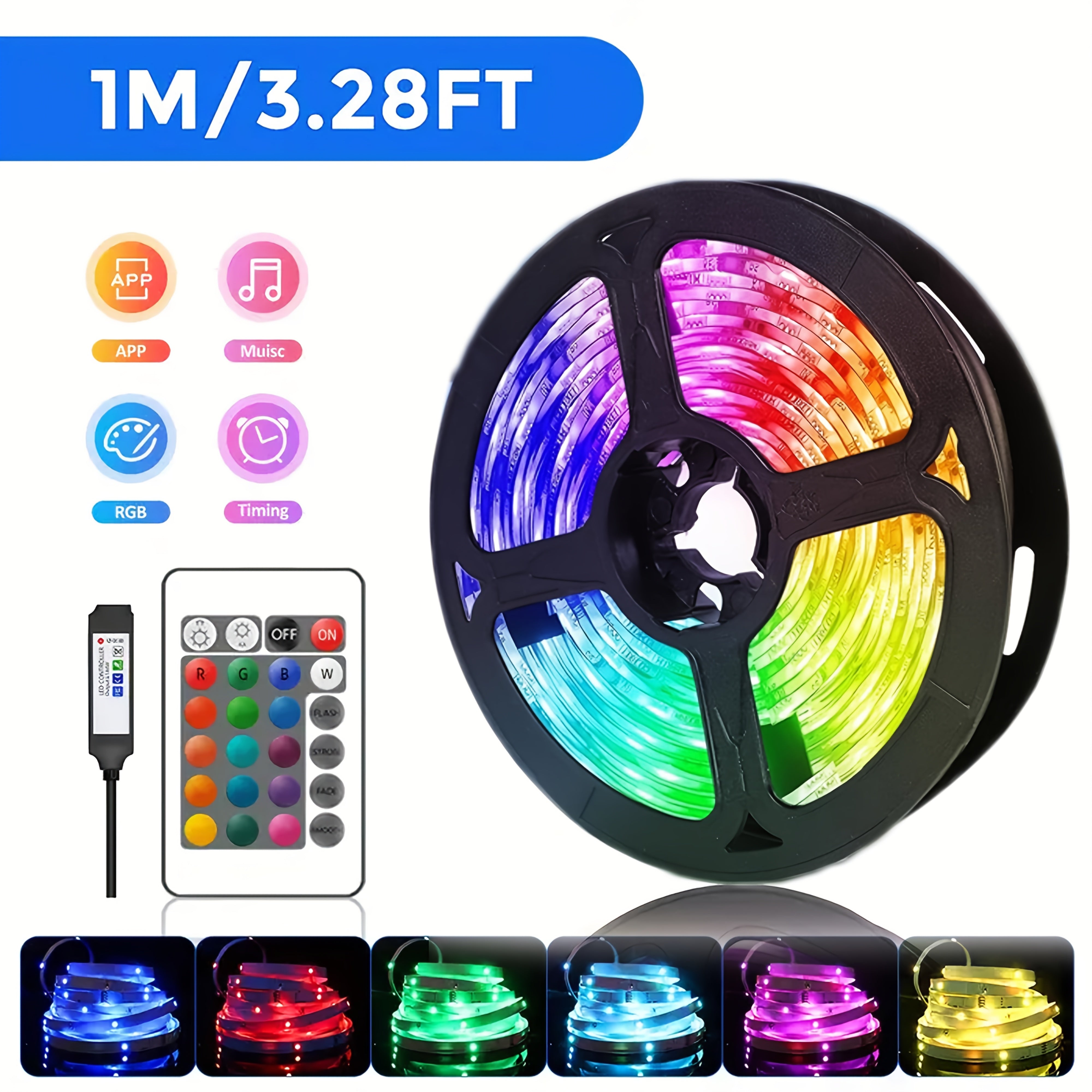 Tira de luces LED RGB, 100-4000 cm flexible, USB 5V, control remoto por app, cambio de color regulable, ajustable, para retroiluminación de TV, sala de juegos, decoración de habitación, pilas de botón no recargables