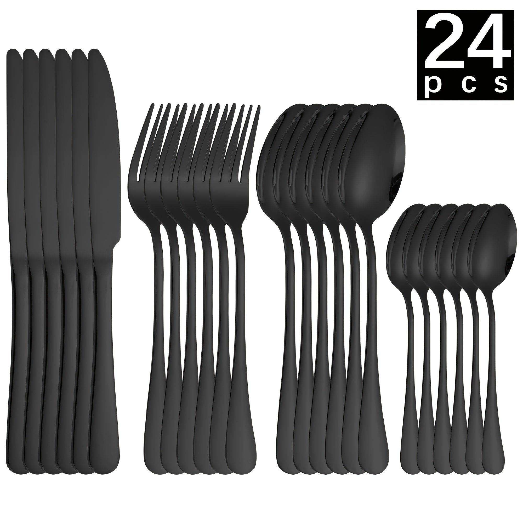 Juego de 24 piezas de cubiertos de acero inoxidable 1010, incluye cuchillos, tenedores, cucharas, cucharas de postre y cucharitas, ideal para cocina en casa, hotel, restaurante, fiestas, bodas y regalos