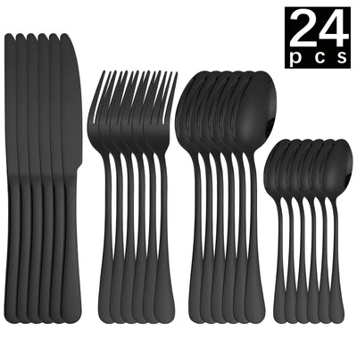 Juego de 24 piezas de cubiertos de acero inoxidable 1010, incluye cuchillos, tenedores, cucharas, cucharas de postre y cucharitas, ideal para cocina en casa, hotel, restaurante, fiestas, bodas y regalos