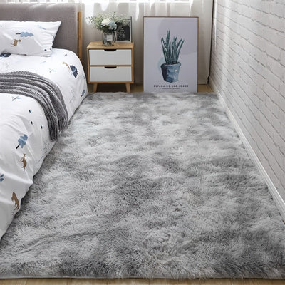 Alfombra de felpa suave y lujosa de poliéster, efecto tie-dye, diseño con degradado de gris a negro, ideal para decoración de dormitorio y sala, solo lavado a mano, cubrepiso para dormitorio, alfombra moderna de felpa, alfombra mullida para áreas, tapete