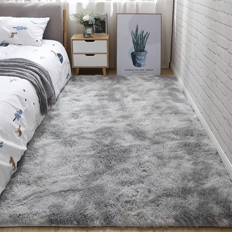 Alfombra de felpa suave y lujosa de poliéster, efecto tie-dye, diseño con degradado de gris a negro, ideal para decoración de dormitorio y sala, solo lavado a mano, cubrepiso para dormitorio, alfombra moderna de felpa, alfombra mullida para áreas, tapete