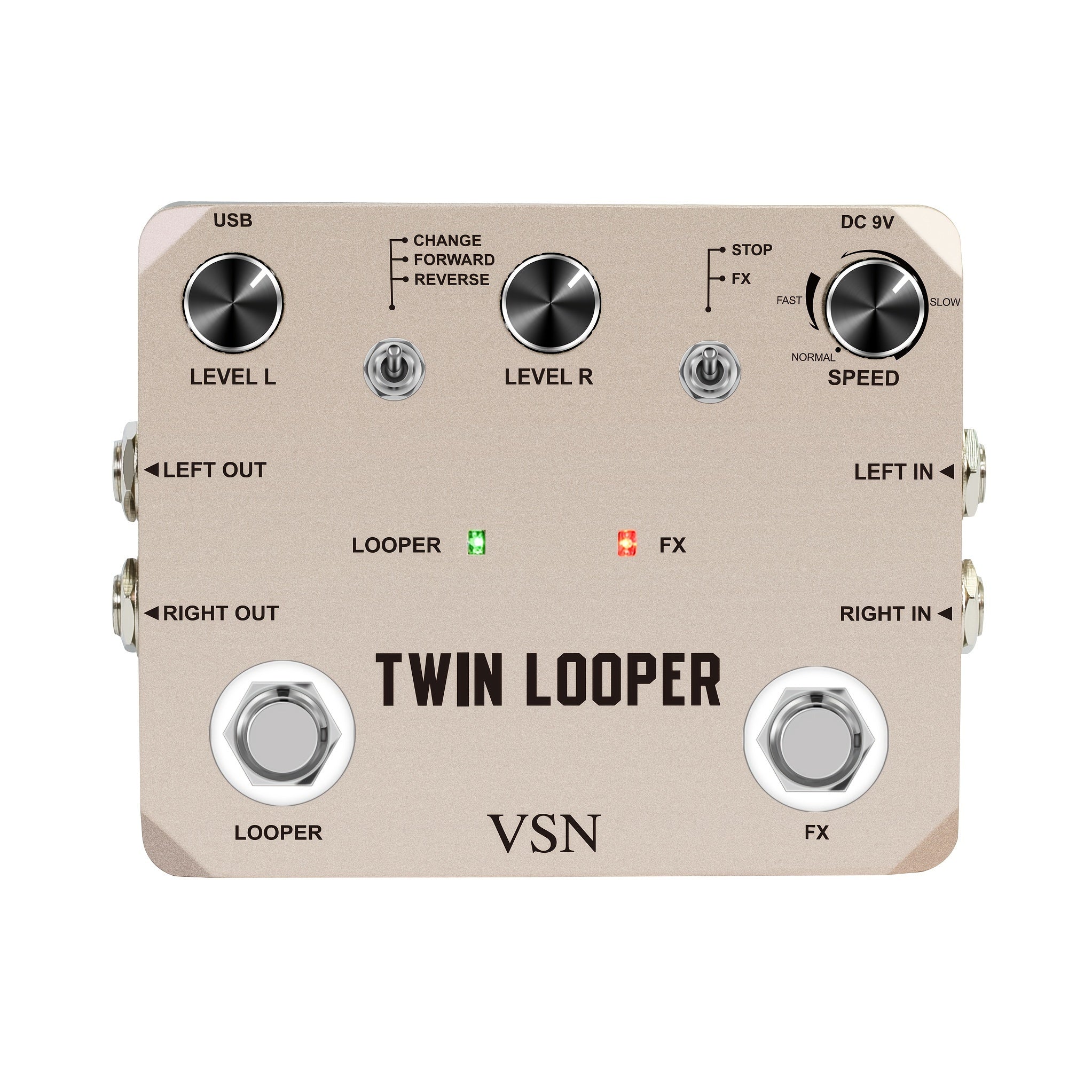VSN TWIN LOOPER Pedal de efectos de guitarra, True Bypass, señal analógica de alta calidad, alimentado por USB, con bucle de 10 minutos, sobrescritura infinita y deshacer, controles de velocidad y reversa, función de bucle dual, interfaz de botón y peril