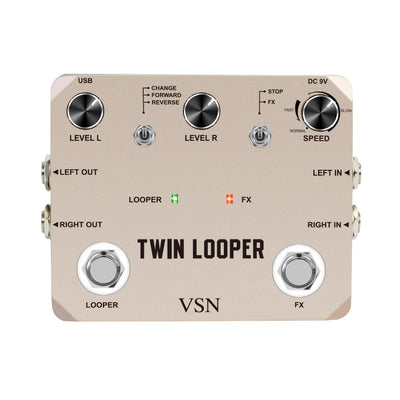 VSN TWIN LOOPER Pedal de efectos de guitarra, True Bypass, señal analógica de alta calidad, alimentado por USB, con bucle de 10 minutos, sobrescritura infinita y deshacer, controles de velocidad y reversa, función de bucle dual, interfaz de botón y peril