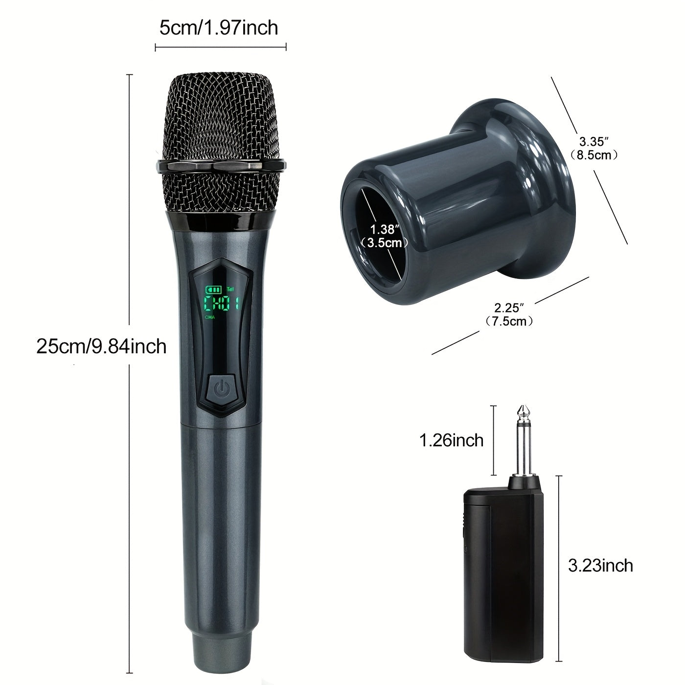 Micrófono inalámbrico de mano Heikuding 2.4GHz con función de eco, batería recargable, carga tipo-C, conector de 6,35 mm, incluye soporte y adaptador de 3,5 mm - Azul y negro, micrófono inalámbrico, mejora del rendimiento, diseño elegante, construcción d