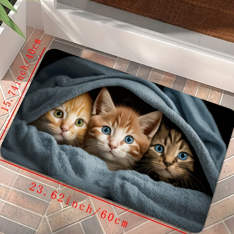 1pc Alfombra de Entrada de Poliéster Lavable a Máquina con Diseño de Gato Lindo y Base Antideslizante de PVC – Alfombra Interior para Puerta Principal, Baño, Cocina, Sala de Estar y Decoración de Dormitorio, Decoración Caprichosa | Diseño Juguetón | Text
