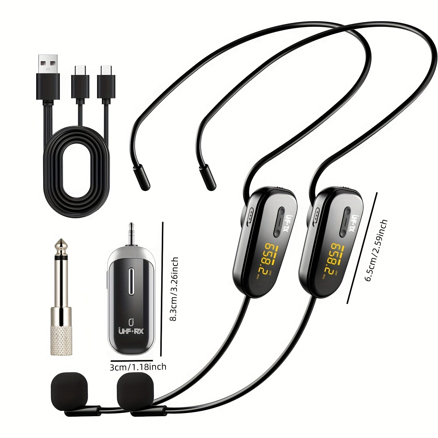 Microfono sin varillas JYX U-210 Más Vendido para 2 Personas con Amplificador de Voz, Adecuado para Actuaciones en Escenario, Enseñanza, Entrenamiento, Yoga, Discursos, Karaoke y Charlas, Carga USB