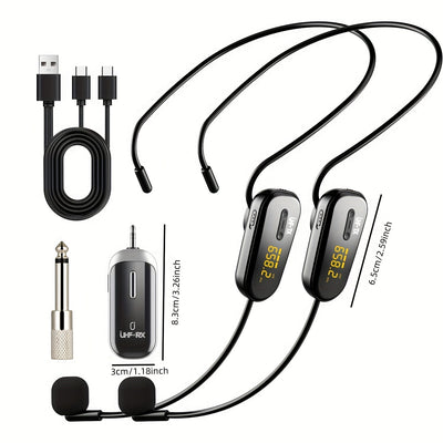 Microfono sin varillas JYX U-210 Más Vendido para 2 Personas con Amplificador de Voz, Adecuado para Actuaciones en Escenario, Enseñanza, Entrenamiento, Yoga, Discursos, Karaoke y Charlas, Carga USB