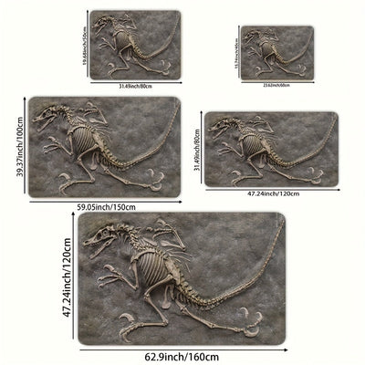 Alfombra de Peluche Suave con Diseño de Fósil de Dinosaurio - 8mm de Grosor, Lavable a Máquina, Alfombra de Suelo Texturizada Gris para Sala de Estar, Dormitorio, Cocina y Decoración de Entrada, Alfombra de Suelo Interior | Estampado de Fósil de Dinosaur