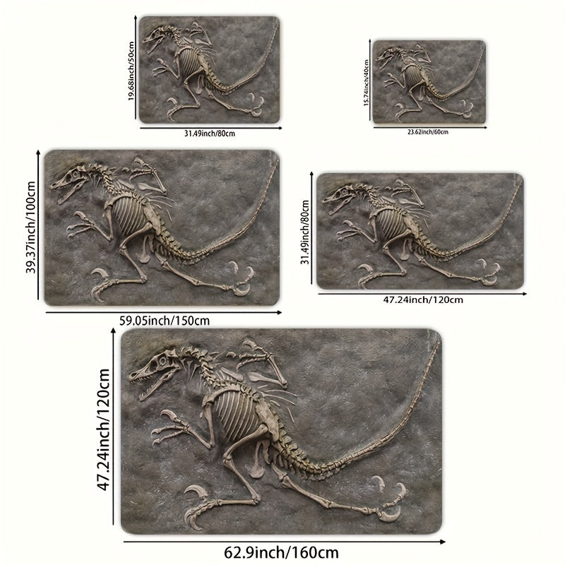 Alfombra de Peluche Suave con Diseño de Fósil de Dinosaurio - 8mm de Grosor, Lavable a Máquina, Alfombra de Suelo Texturizada Gris para Sala de Estar, Dormitorio, Cocina y Decoración de Entrada, Alfombra de Suelo Interior | Estampado de Fósil de Dinosaur
