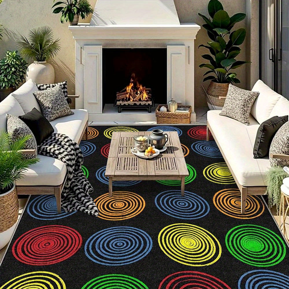 Alfombra de Camping Nórdica con Patrón Geométrico, 853g/m² - Terciopelo Suave y Grueso en Color Crema Francés, Estilo Lujo Ligero, Antideslizante y Lavable a Máquina, Diseño Moderno Grande para Exteriores y Acampar