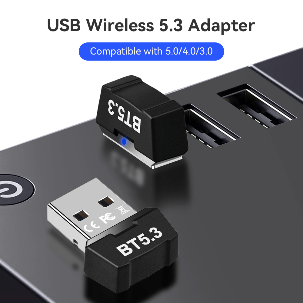 1 x 5.3 Adaptador inalámbrico, sin controlador, receptor y transmisor inalámbrico USB para computadora, soporta la conexión simultánea de 7 dispositivos, memoria automática, reconexión relámpago, adecuado para Windows 11/10/8.1, Plug And Play