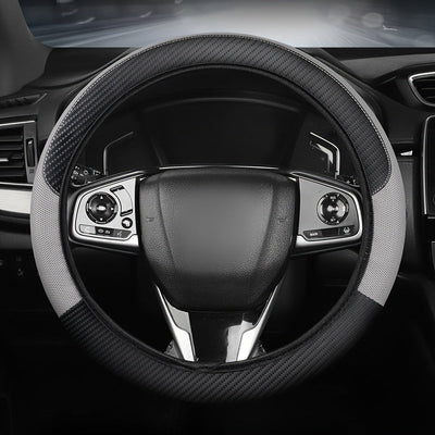 Funda de volante de cuero sintético de ajuste universal con diseño de malla y fibra de carbono - Transpirable, antideslizante, para todas las estaciones, sin anillo interior, se ajusta a la mayoría de los coches, correas de motocicleta | Funda de volante