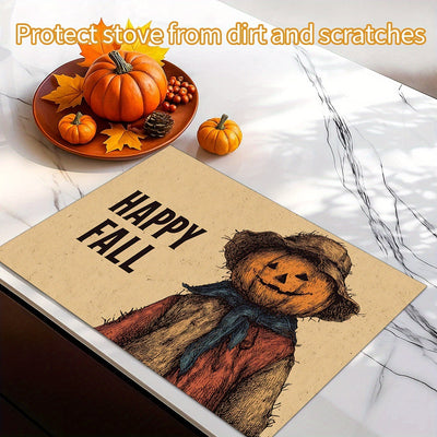 1pc Cubierta Decorativa para Estufa de Acción de Gracias con Diseño de Calabaza "FELIZ OTOÑO" - Protector Antirrayas con Forro de Goma para Quemadores de Gas/Eléctricos, Decoración de Cocina de Otoño y Cosecha para Halloween - Ajuste Perfecto sin Tapar C
