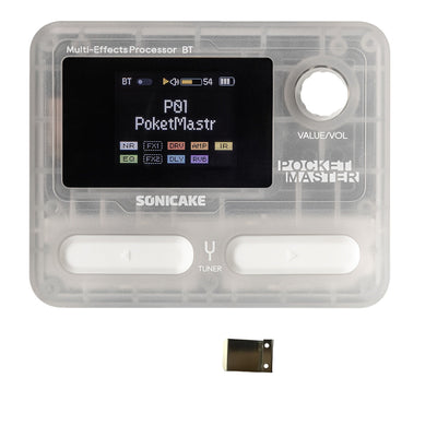 Procesador de efectos múltiples para guitarra Pocket Master de SONICAKE - Simulación de gabinete IR, portátil con clip de cinturón, batería recargable por USB, formato de señal analógica, diseño blanco y transparente, procesador de efectos de guitarra |