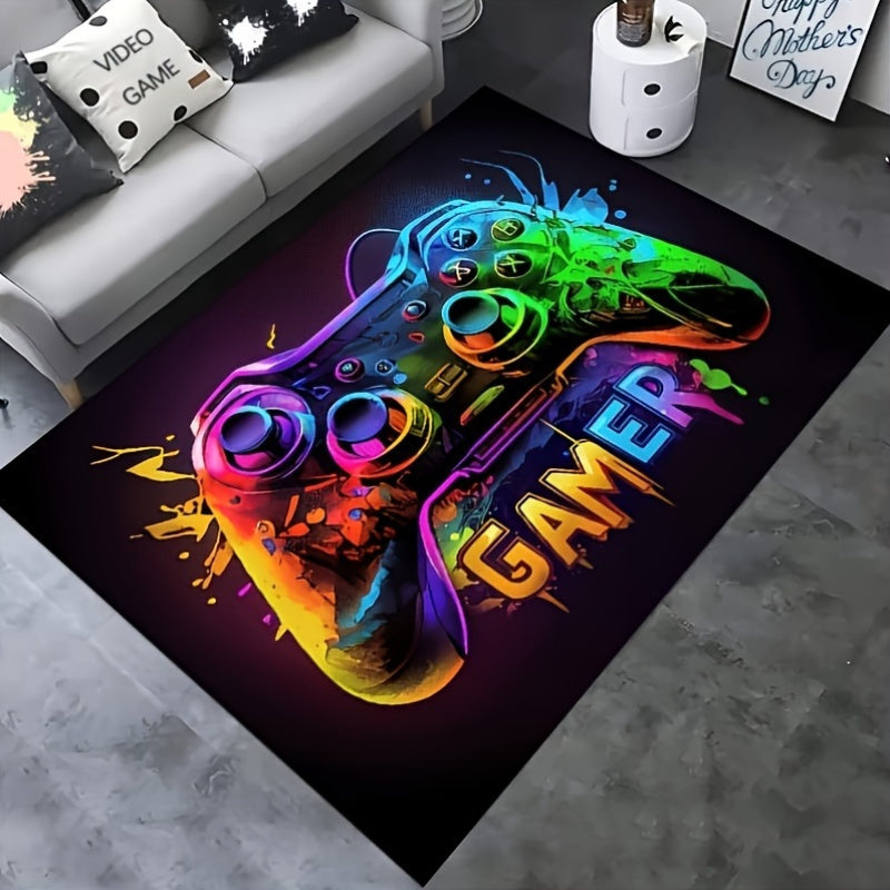 Alfombra rectangular antideslizante con diseño de control de videojuegos - Estilo cyberpunk vibrante para sala de juegos, habitación o sala de estar - Regalo perfecto para gamers, decoración moderna y duradera, accesorios para gaming