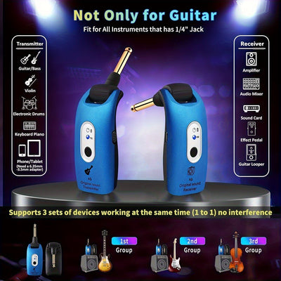 2pcs/1pc Sistema sin varillas de Guitarra 2.4GHz - Plug & Play con Sincronización Automática, Transmisor y Receptor XLR Recargable con Sincronización en 3 Segundos, 0.3W para Guitarras, Bajos, Instrumentos de Viento, Karaoke Doméstico, Equipo Musical, Di