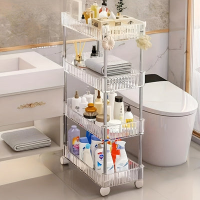 Carrito organizador rodante de 3 niveles con ruedas - Acrílico resistente y acero inoxidable, ideal para baño, cocina, oficina y espacios estrechos, disponible en 3 o 4 niveles, organizador de baño|Carrito blanco elegante|Isla de almacenamiento móvil, ca