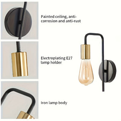2 piezas de luz de pared semi-incluida de hierro forjado retro, estilo industrial, candelabro de satélite, luz de techo clásica para el hogar, base de bombilla E26/E27, iluminación multifuncional elegante de doble cabeza para dormitorio, estudio, cocina,