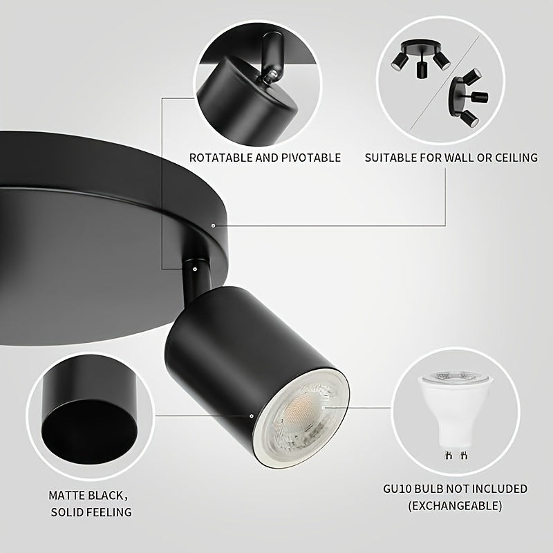 Arco de Techo Ajustable Moderno con 3 Luces, Diseño Duradero en Metal Anticorrosivo y Brazos Giratorios, Lámpara Empotrada para Cocina, Dormitorio, Oficina y Más, Iluminación Elegante Metálica para Sala de Estar, Resistente a la Corrosión