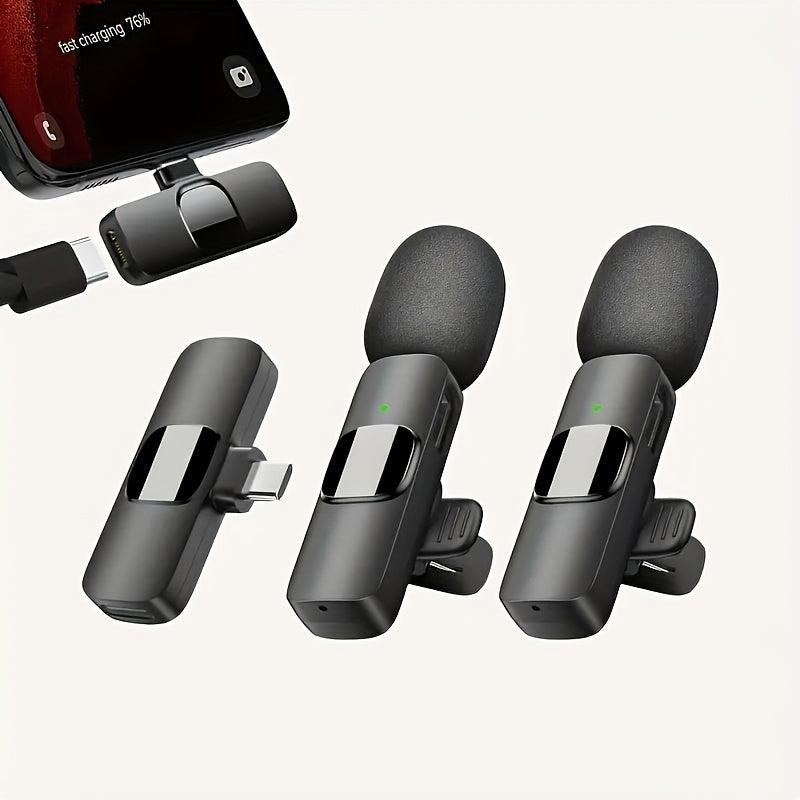 Dos micrófonos inalámbricos para corbata compatibles con teléfonos móviles y portátiles de tipo C, con función de reducción automática del ruido para grabación de video, transmisión en vivo e entrevistas (2 unidades)
