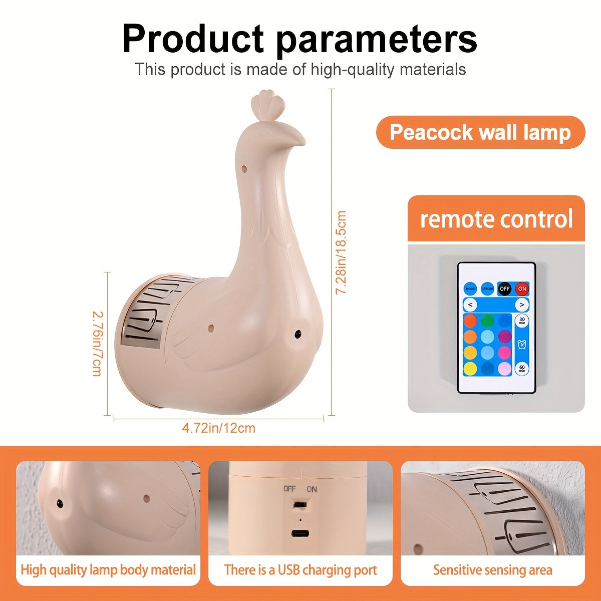 Lámpara de pared de pavos reales - Lámpara de pared de plástico de arte 3D independiente, 16 colores ajustables para diferentes habitaciones - Iluminación con temática animal, control remoto y táctil, batería recargable, adecuada para fiestas en interior