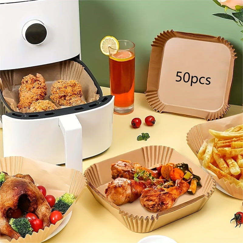 Papel de hornear desechable cuadrado para freidor de aire, papel de hornear no pegajoso para hornear, hornear y uso de horno microondas, limpieza fácil y cocina sin desorden, accesorios para freidor de aire, esenciales para hornear en la cocina, utensili