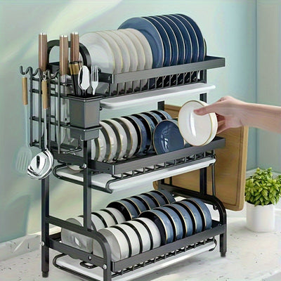 Estantería de Cocina de 3 Niveles con Sistema de Drenaje - Organizador Moderno y Minimalista para Utensilios, Platos y Boles, Ahorra Espacio en Cocinas Pequeñas