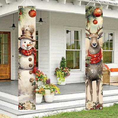 2 piezas, Cartel de Bienvenida Navideño para el Porche, Decoración de Puerta con Árbol de Navidad, Muñeco de Nieve, Santa Claus y Ratón, Bandera Colgante, Copo de Nieve Decoración de Granja para Vacaciones de Invierno, Decoración Exterior para el Hogar,