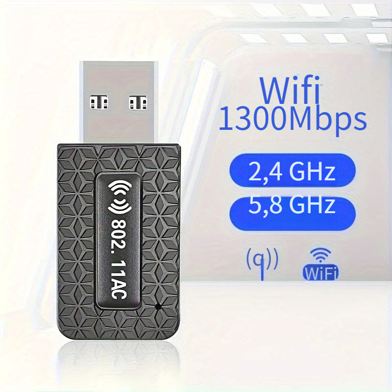 Adaptador Inalámbrico Para PC De Escritorio Adaptador De Red Adaptador USB Inalámbrico De 1300 Mbps Para PC Adaptador WiFi Para PC De Escritorio Con Antena De Doble Banda De Alta Ganancia Incorporada 5 G / 2.4G Adaptador Inalámbrico Para PC De Escritorio