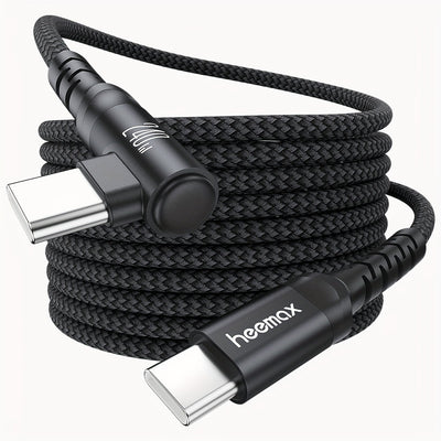 Cable de carga rápida HEEMAX de 240W, con diseño de ángulo recto C a C y USB-C a USB-C, con diseño de 90°, transferencia de datos de alta velocidad, cable trenzado duradero para teléfonos inteligentes y portátiles, cable de carga para teléfono, accesorio