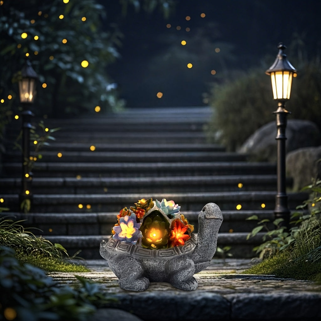 Linterna solar, estatua de tortuga con flores suculentas para exteriores, artesanías de resina, adecuada para patio, jardín, césped, escalones, regalo del Día de la Madre, Halloween, Navidad