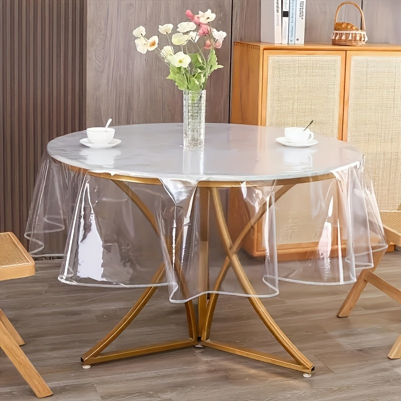 1pc Mantel Redondo Transparente de Vinilo, y Cubierta de Mesa de Plástico, Fácil de Limpiar para Comedor en Casa, Decoración de Restaurante, Banquete - Color Sólido, Hecho a Máquina, Manteles