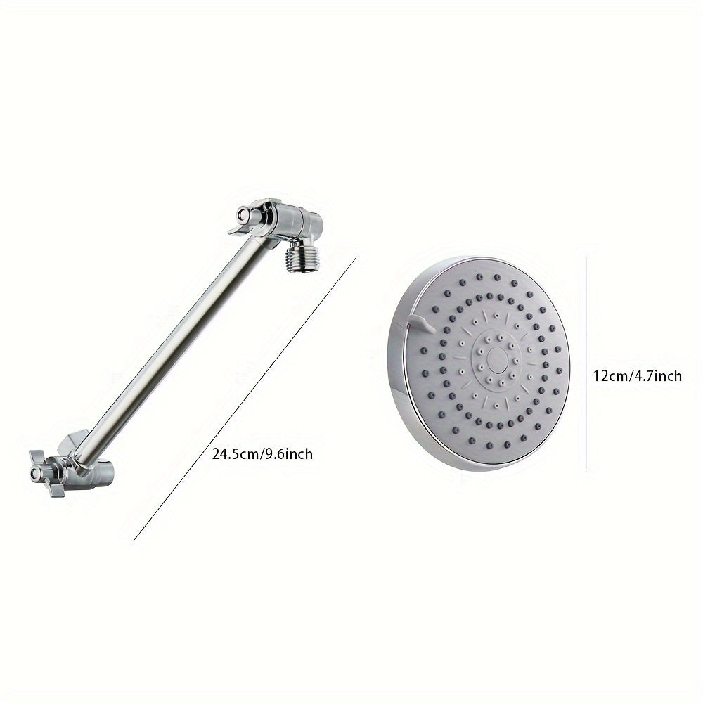 Cabezal de ducha de lluvia de alta presión de 12,7 cm con brazo de extensión de 25,4 cm, ajustable en 5 modos, acabado pulido, montaje en pared, plástico redondo, no requiere electricidad.