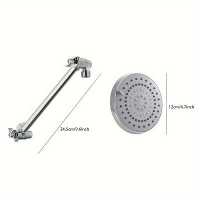 Cabezal de ducha de lluvia de alta presión de 12,7 cm con brazo de extensión de 25,4 cm, ajustable en 5 modos, acabado pulido, montaje en pared, plástico redondo, no requiere electricidad.