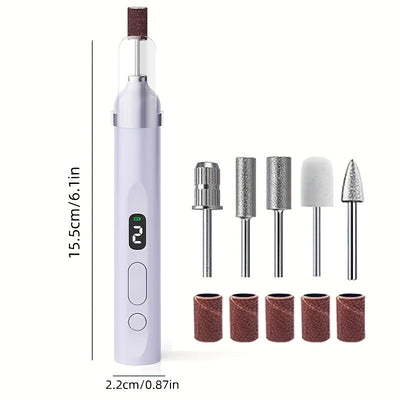 Juego de taladro eléctrico recargable para uñas, equipado con 6 cabezales de lijado, máquina de lijado de alta velocidad para uñas de acrílico y gel, pantalla de visualización LED, carga USB, kit de herramientas para uñas y pies, adecuado para instalacio