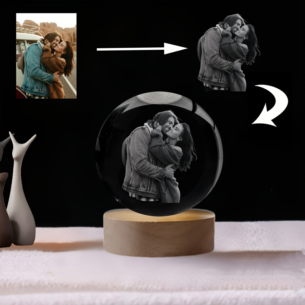 Luces Nocturnas de Cristal LED Personalizadas con Foto - Decoración Moderna para Dormitorio y Oficina, Alimentado por USB, Regalo Ideal para Bodas, Padres, Mascotas, Fiestas y Más