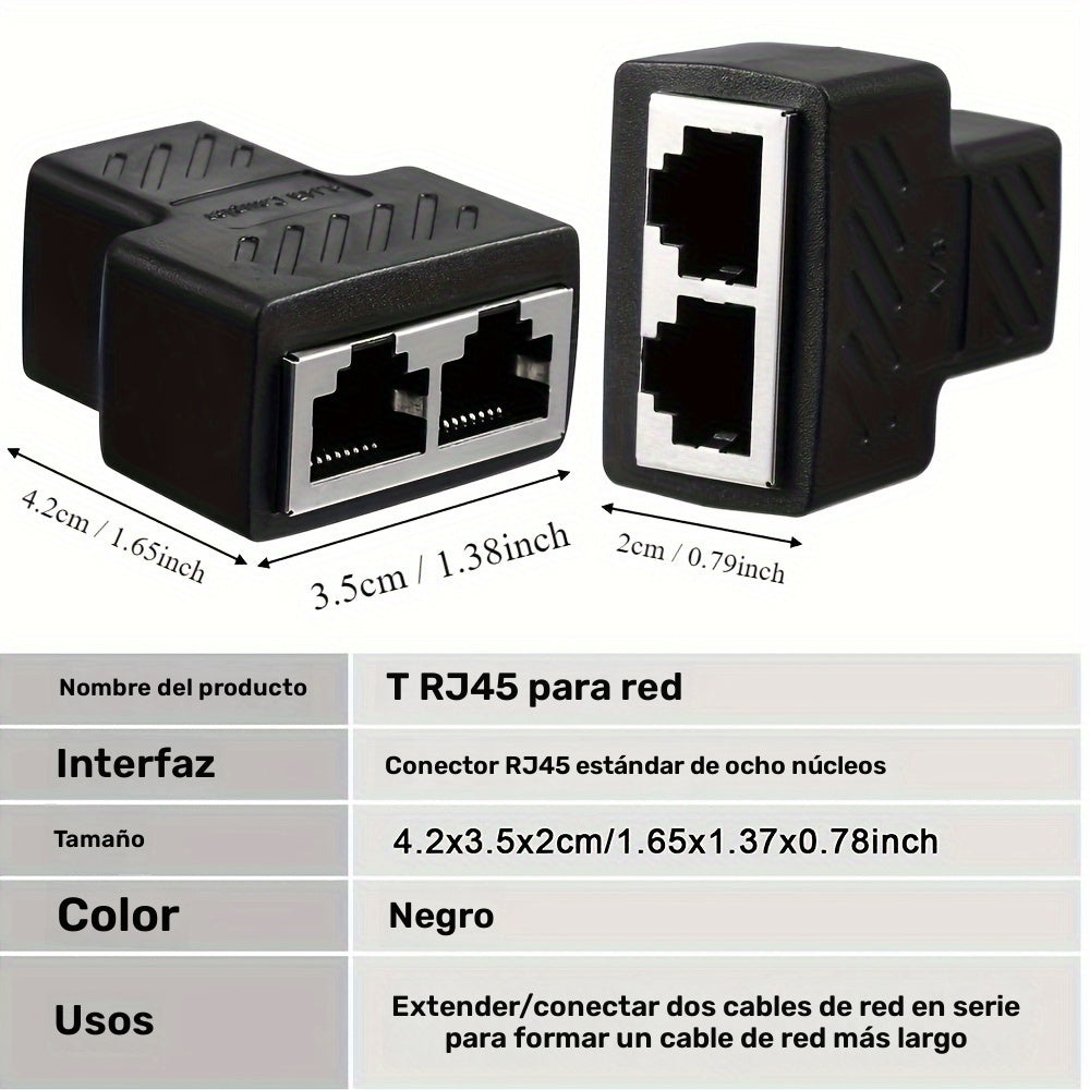 Conector divisor RJ45 de 1 pieza, adaptador extensor Ethernet 1 a 2 hembra a 2 hembra RJ45 para cable de red Ethernet