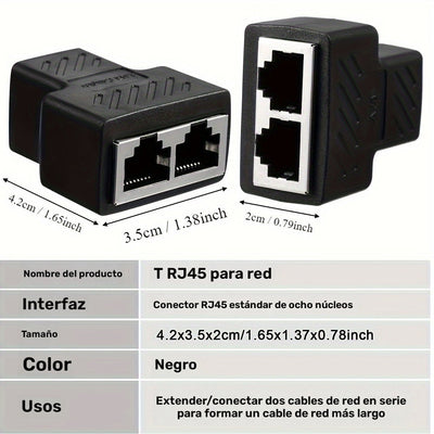Conector divisor RJ45 de 1 pieza, adaptador extensor Ethernet 1 a 2 hembra a 2 hembra RJ45 para cable de red Ethernet
