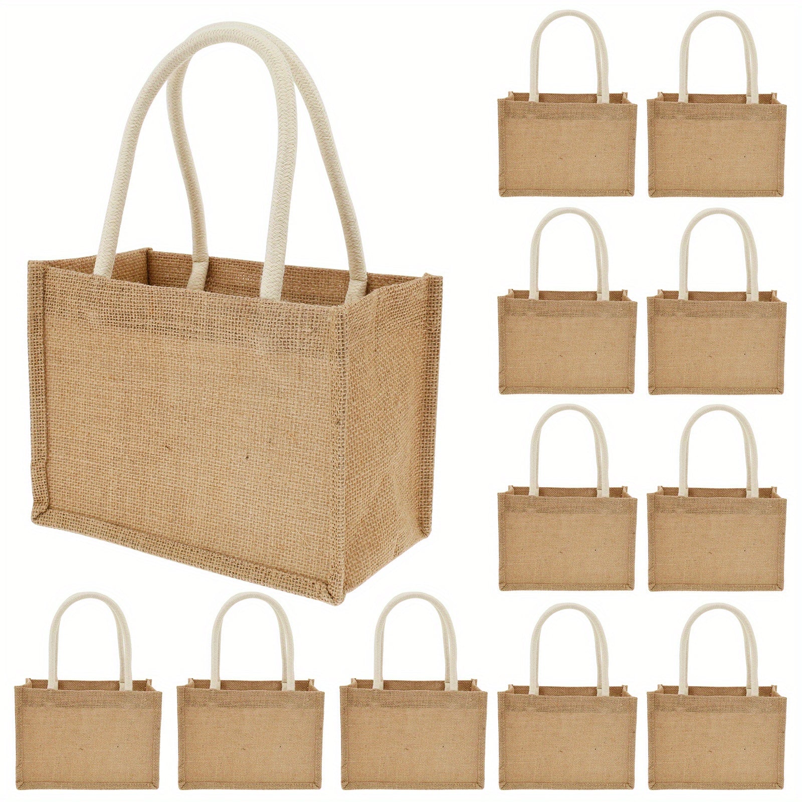 12 bolsas de yute mini, bolsas de playa de yute con asas, bolsas de compras reutilizables, bolsas de regalo de yute, bolsas multiusos para viajes, playa, escuela y actividades al aire libre